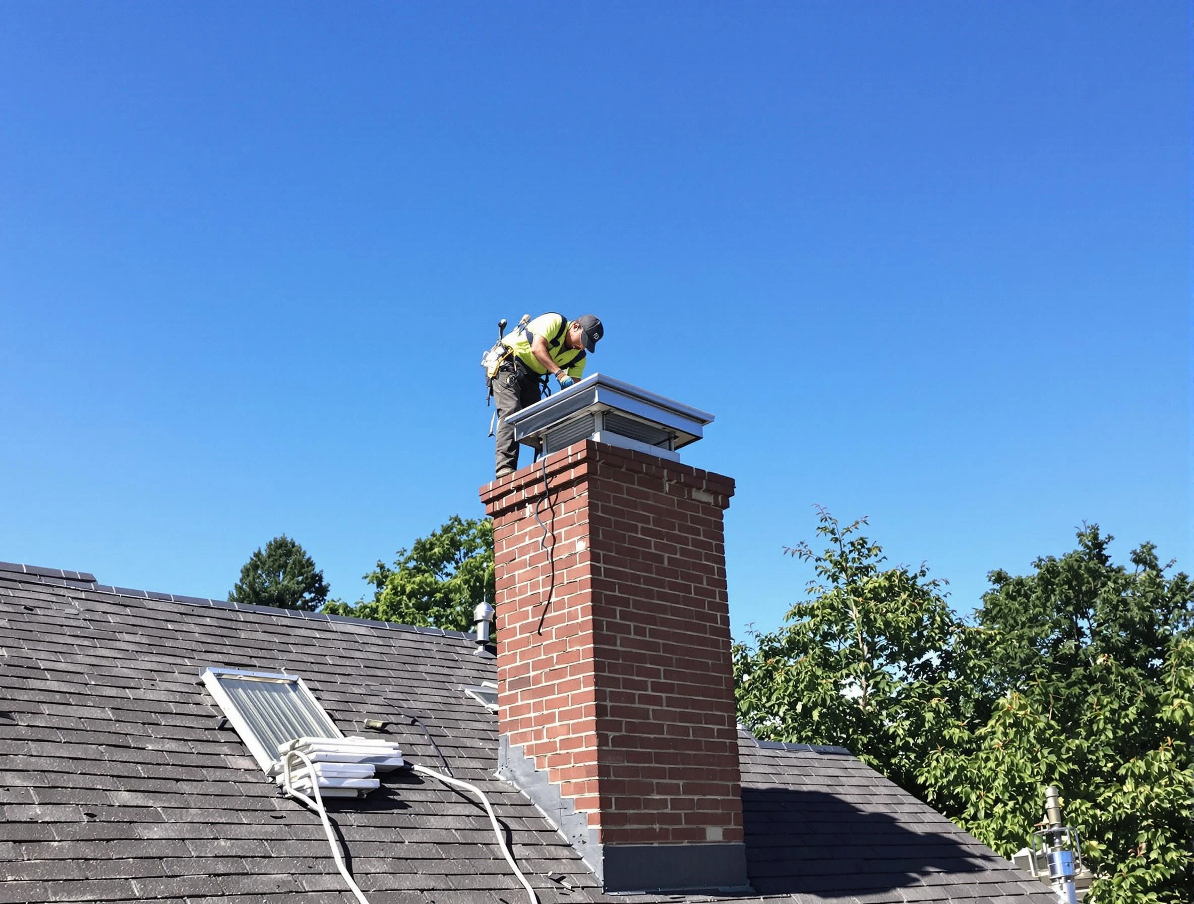 Purcell Chimney Sweep technician measuring a chimney cap in Purcell, OK