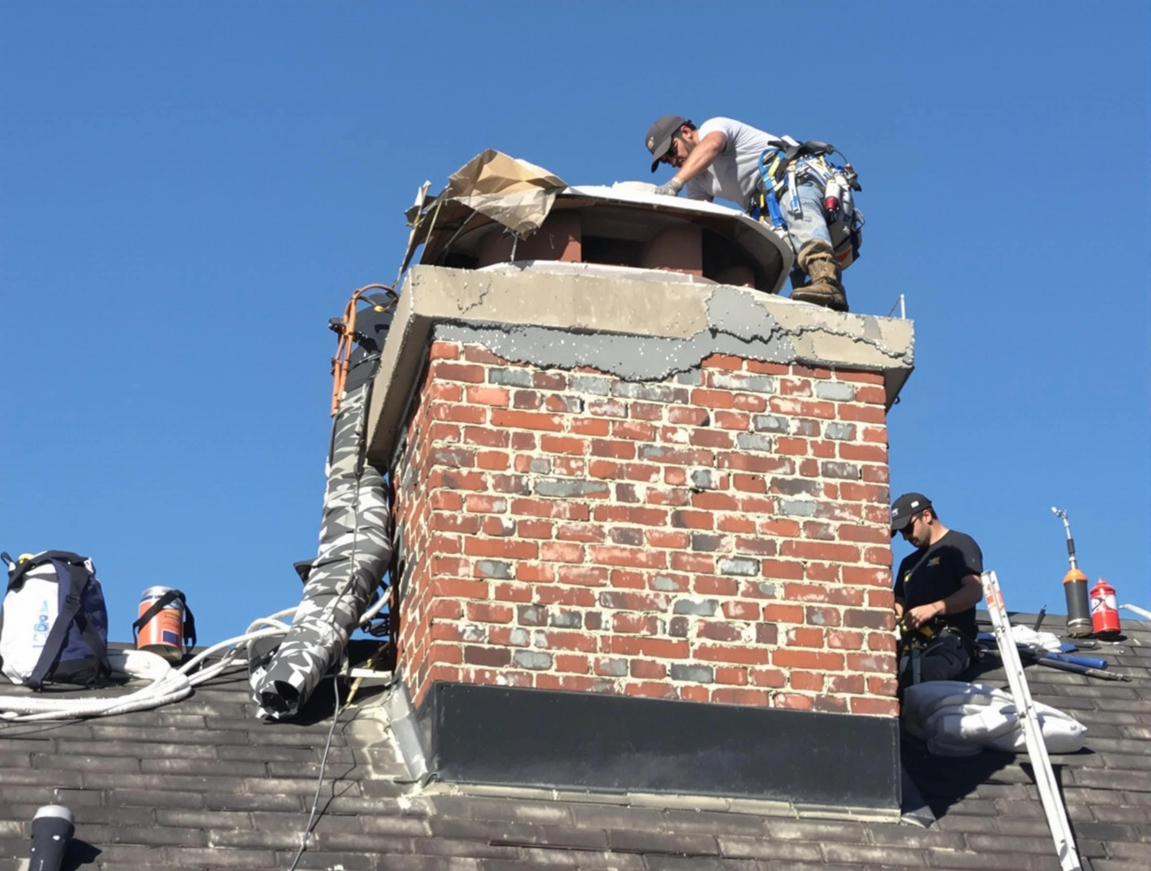 Purcell Chimney Sweep installing a custom chimney crown in Purcell, OK